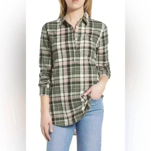 Caslon Nordstrom plaid 3/4 button long blouse top. Size Medium. NWT - Picture 1 of 6